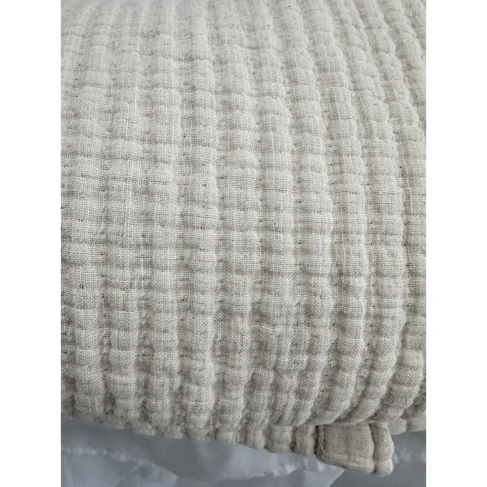 West Elm KING LINEN Cotton Gauze Quilt Blanket Beige European Flax LUXURIOUS